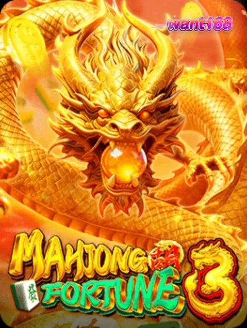Tampilan visual slot Mahjong Fortune 3 dengan naga emas dan ubin Mahjong.